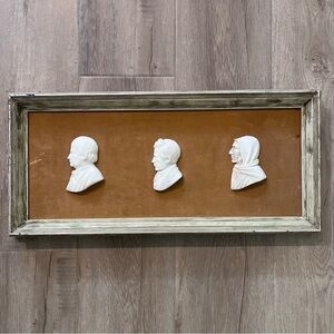 RARE Antique Italian Grand Tour Carved Marble Portrait Profile 3 PCs‎ Framed